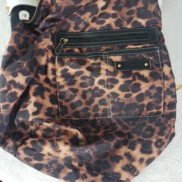 B. Makowsky Large Shoulder Bag Copenhagen Leather Mixed Media Beige Black Cream - Picture 9 of 11